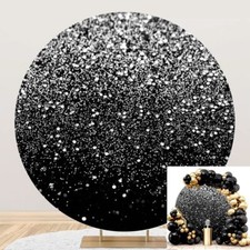6x6ft Round Backdrop Cover Black and Silver Glitter Sequins Circle Photograph...