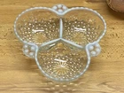 Vintage ANCHOR HOCKING MOONSTONE HOBNAIL 3-COMPARTMENT RELISH/CONDIMENT DISH