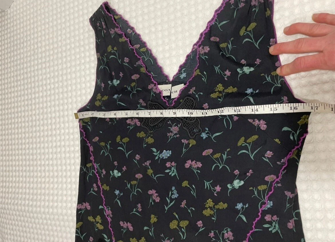 Autentico abito midi Coach 1941 passerella stampa fiori selvatici fiocco viscosa US 0 nuovo con etichette