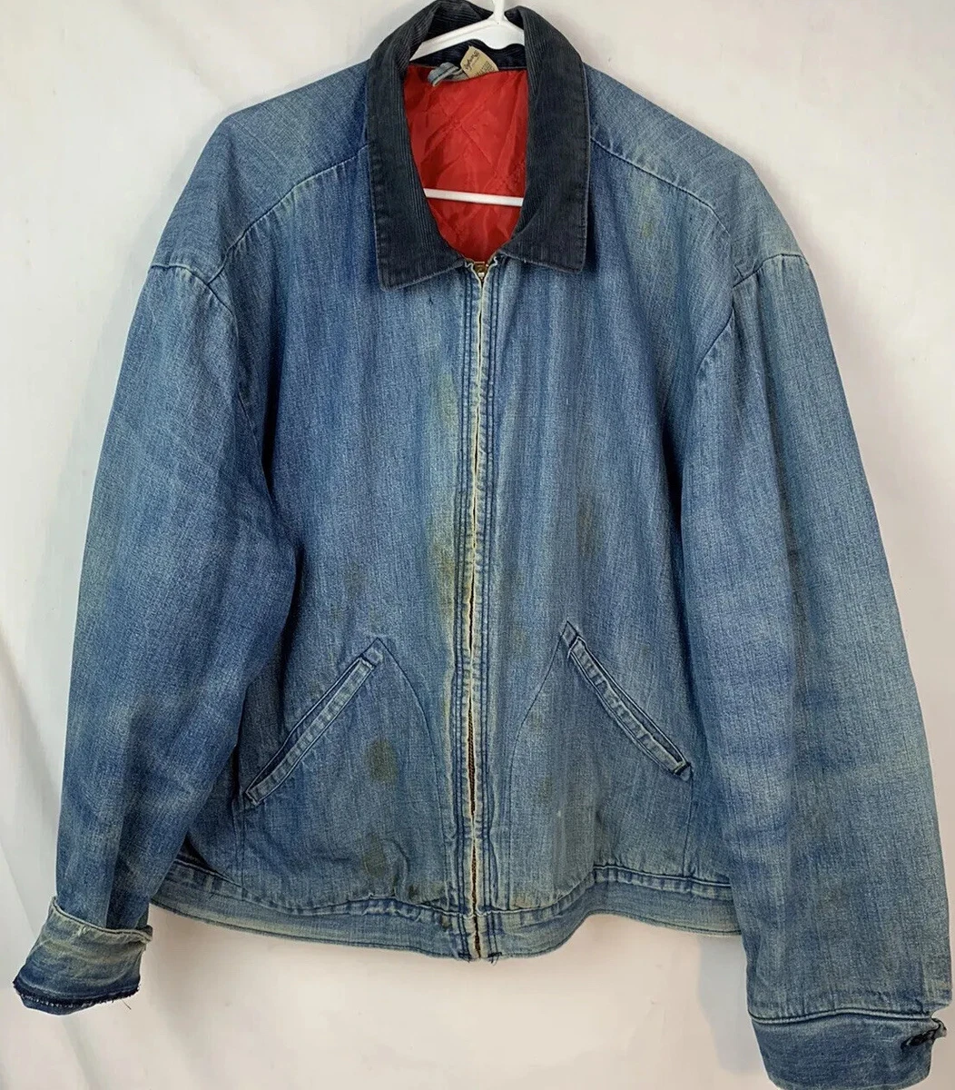 Vintage Wrangler Denim Jacket Lined Talon Zip Union Work Blue Jean Large 60s 70s