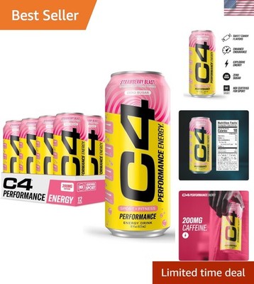Pack of 12 Strawberry Blast Energy Drinks | Cellucor Zero Sugar & High Caffeine