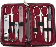 3 Swords Germany - brand quality 8 piece manicure BURGUNDY - LAQUERED