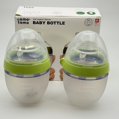Comotomo Green Baby Bottles - 2 Count Soft Hygienic Silicone 0-3 months BPA free