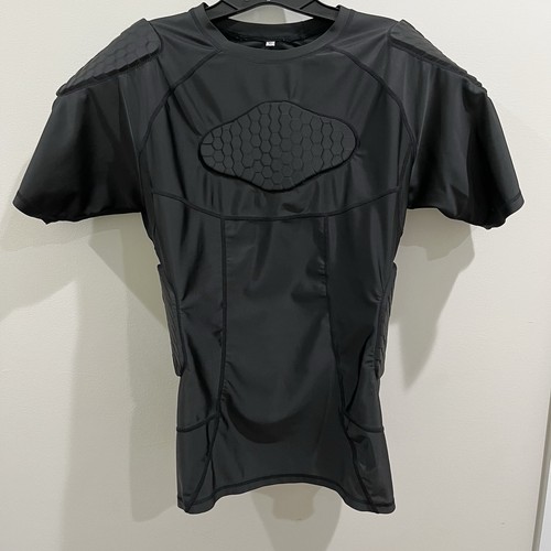 Mens Padded Compression Shirt Short Sleeve Chest Shoulder Rib Protective Gear XL
