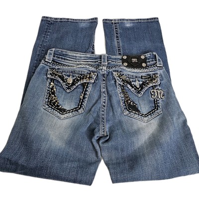 Miss Me Easy Boot Jeans Womens 28 Blue Mid-Rise Bootcut Rhinestone Stud Bling 