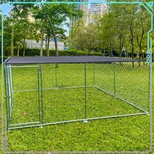 10 10ft Large Outdoor Pet Dog Kennel Metal Pet House Cage Backyard Cage w/ Cover