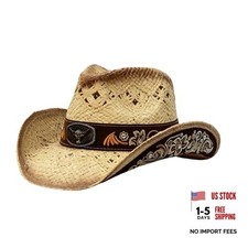 Straw Cowboy Hat Men Women,Western Cowgirl Hat with Wide Brim Medium Beige