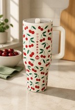 HydroJug Traveler CHERRIES 32oz Stainless Steel Flip Straw Tumbler Cup NIB