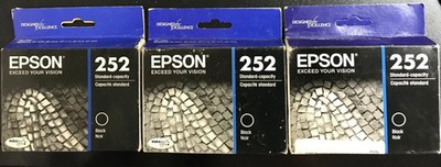 OEM Epson 252 Black Ink Cartridge Lot of 3  NEW Genuine Sealed 05/2026