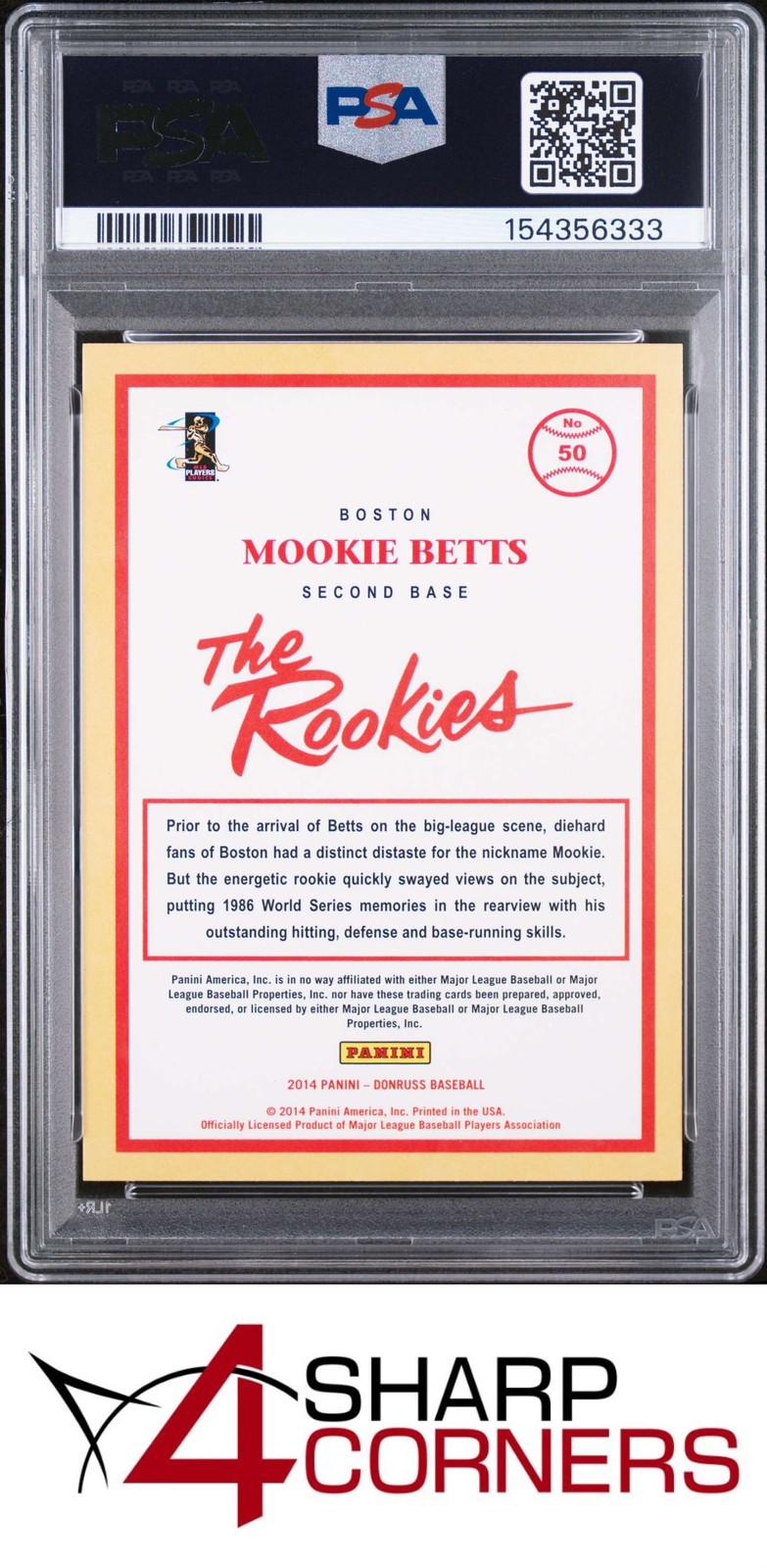2014 DONRUSS THE ROOKIES #50 MOOKIE BETTS RC RED SOX PSA 10 view 2