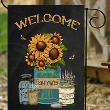 Welcome Sunflowers Bees Jars Yard Garden Flag 12X18 Inch Two Sided