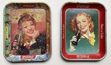 Lot of 2 Authentic Vintage 1950s Metal Coke Trays Redhead Coca Cola