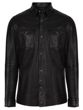 Men's Real Lamb Leather Full Sleeves Shirt with Chest Pockets