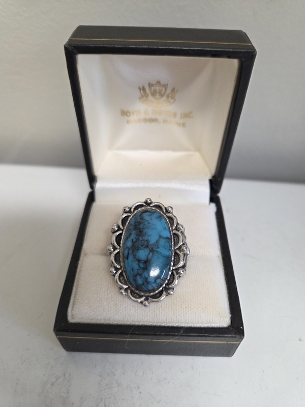 Signed Sterling Silver & Turquoise Southwestern Ring Sz 7 VTG