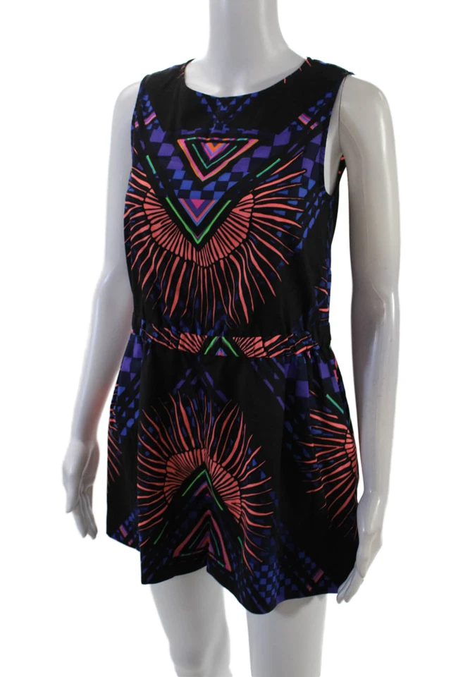 Mara Hoffman Womens Sleeveless Scoop Neck Abstract Romper Black Blue Size XS - Image 2 of 4
