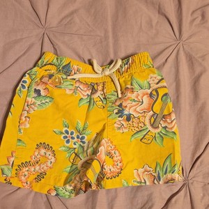 Ralph Lauren Boys Yellow Floral Swim Trunks 12M Drawstring Elastic Back Pocket