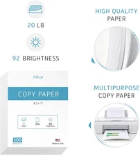 Printer Paper 8.5 X 11 White Letter Size Copy 1 Ream 500 Sheets 20 Lb Printing