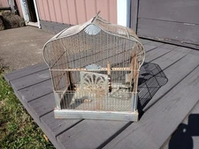 Vintage Crown Metal Wire Hanging Bird Cage 1940s Era