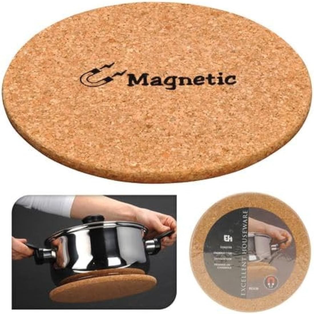 Magnetic Cork Trivet | 21cm Round Magnetic Cork Trivet Heat Resistant Non Slip