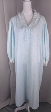 Vintage Miss Elaine Robe Womens M L Blue Seersucker House Coat Dress Coquette