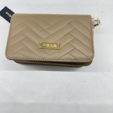 BeBe Los Angeles Sophia Crossbody Small Taupe Quilted Bag Purse Chain Strap NEW