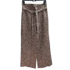 Reformation Women's Size 6 Belted 27" Ins Wide Leg 100% Linen Animal Print Pants