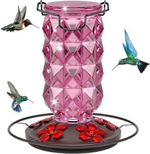 Glass Hummingbird Feeders for Outdoors, 25 Ounces Wild Diamond Sparkling Pink