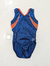 COMPETITION GK Elite Gymnastics Dance Leotard Medium blue Orange SEQUIN Mystique