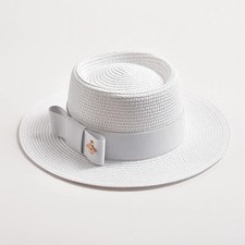 Sombrero de paja para mujer con moño superior plano primavera verano playa ropa de viaje gorra