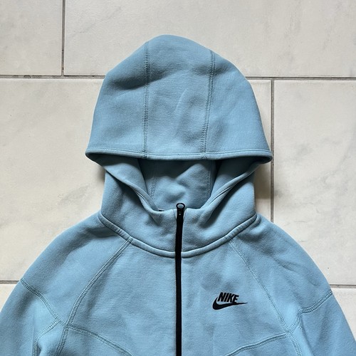 Nike Tech Jacket Hoodie Medium Blue Youth Boys Full Zip Lined Polyester Cotton - Picture 2 of 18