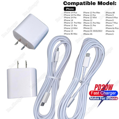 20W Fast Charger Type C USB-C Adapter PD Charging Cord For iPhone 14 13 12 11 XS
