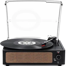 Bluetooth Vinyl Turntable Stereo Record Player - Dark Black