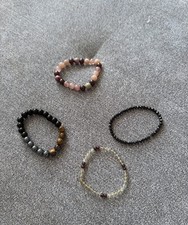 Naturstein Armband, schwarzer Onyx, Rhodonit, Rosenquarz