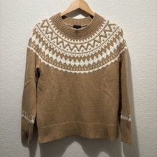 Talbots Wool Blend Fair Isle Sweater Womens Medium Tan Ivory Ski Adademia