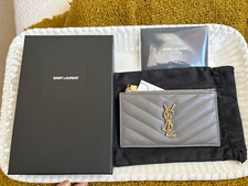 Auth YSL Cassandre Matelasse Card Case in Grain de Poudre Fog Color