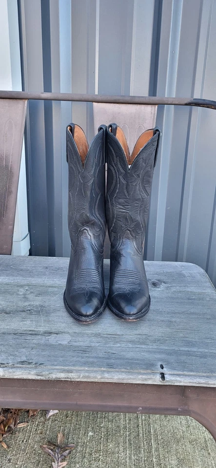 Womens 6.5B Black Calf Skin Leather Boots Lucchese 2000 Womens Cowboy Boots 6.5 - Image 2 of 4