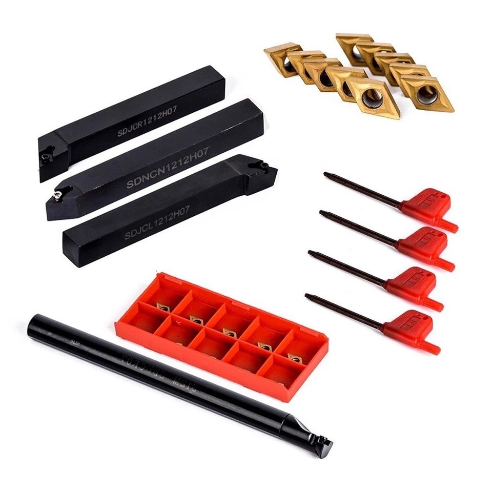 4x Porte-outils de tournage de tour 12mm avec 10 inserts en carbure DCMT070204 S - Photo 4/4
