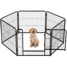Dog Playpen 6/8/12/16 Panels 24/32/40 Inch Metal Fence with Door, Foldable