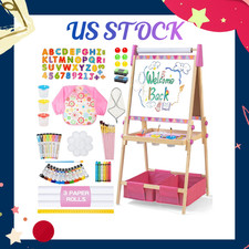 NEW Pink 3-in-1 Wooden Kids Art Easel Magnetic Whiteboard Chalkboard Adjustable