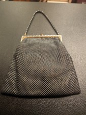Vintage 1920s Art Deco Gunmetal Mesh Purse Rhinestone Frame Peach Satin Lining