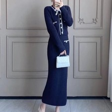 New Women's French Fashion Pearl Diamond Bow Knitted Shirt Coat Wool Skirt Sets