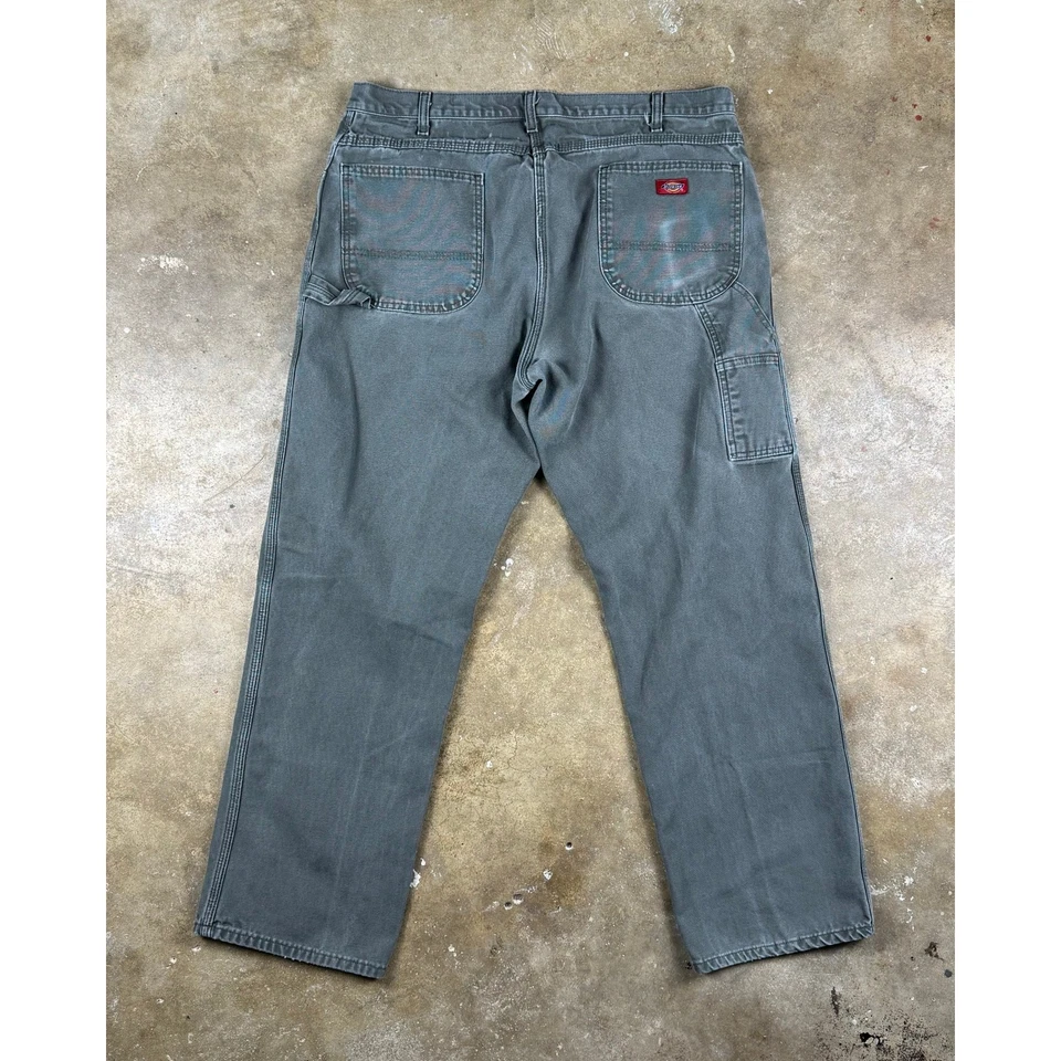 Pantalones de carpintero Dickies para hombre 40x32 verde calce relajado ropa de trabajo utilitaria Foto 2 de 4