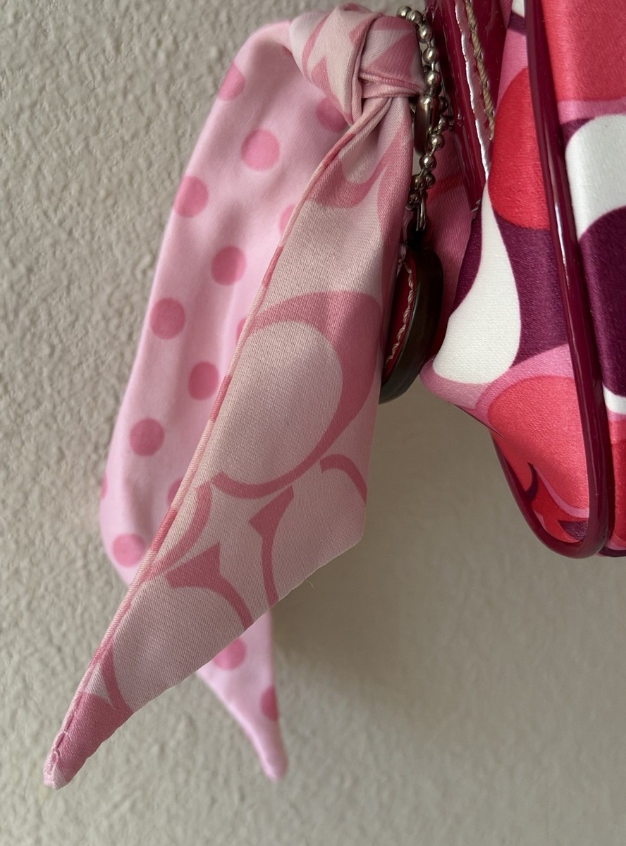 NWT COACH PINK/MULTI SATIN SIGNATURE SCARF POLKA DOT  display picture 1