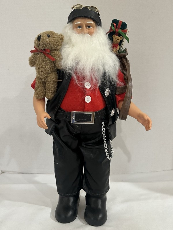 17.5” Biker Santa Faux Leather Doo-rag Eagle/Mrs Claus Tatoo Harley Davidson