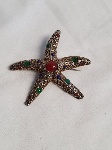 Vintage Zentall seltener Seestern mit Kunststeinen Brosche Pin signiert 2,5" - Bild 2 von 10