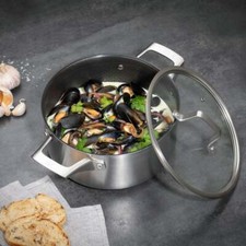 Hairy Bikers 24cm Try Ply Steel Non-Stick Casserole Stock Pot Cooking Dish & Lid