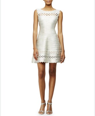 Herve Leger Sleeveless Fit-and-Flare Bandage-Knit Dress, Silver $1690 | eBay
