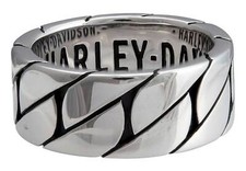 Harley-Davidson Men's Flat Chain Thick Band Ring - Silver Stainless Steel