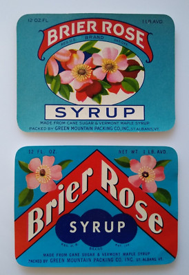 Brier Rose Maple Syrup Paper Label Original Vintage 1930's Lot Of 2 Flower Art