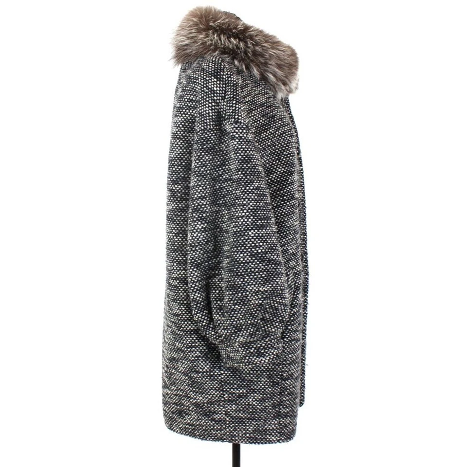 Abrigo Coach de piel de zorro con cuello manga abullonada negro blanco lana tweed chaquetón talla L Foto 2 de 4